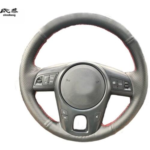 Sew-on Microfiber leather car steering wheel cover for Kia Forte 2009-2014 Soul 2010-2013 Rio 2009-2011 VENGA 2015-2018