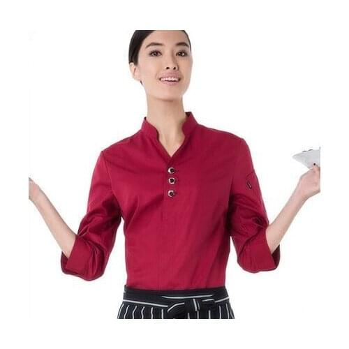 Black chef shirt chef cook shirt red work shirt restaurant uniforms restaurant work clothes restaurant clothes