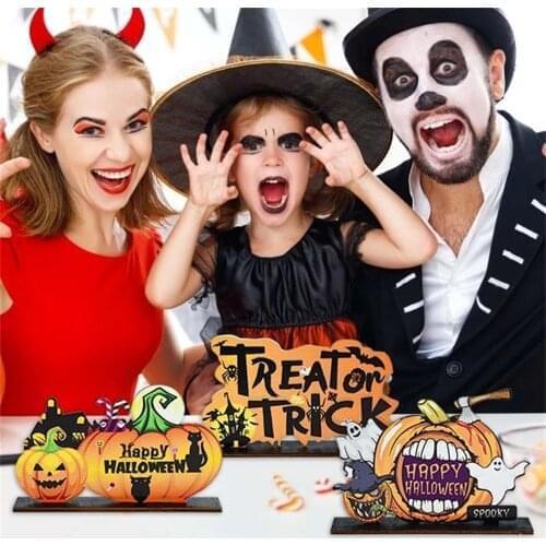 Halloween Wooden Ornaments Pumpkin Ghost Trick Or Treat Pendants Halloween Party Decoration For Home Door Hanging Signs Kids Toy