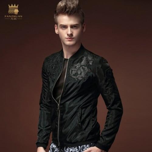 Fanzhuan Free Shipping New fashion casual male Mens long sleeved Spring slim black jacket 15113 character printing On Sale