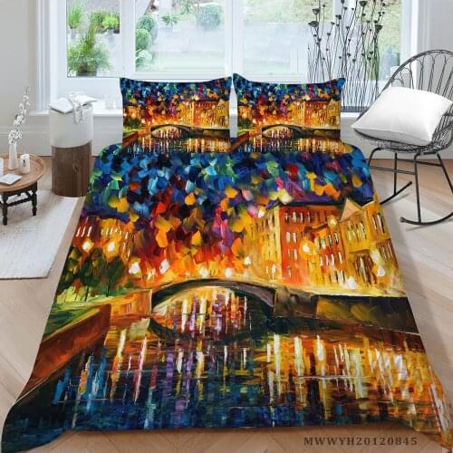 City Scenery Bedding Set Twin Size Fashion Colorful Duvet Cover Warm Color Queen Full Double Single Artistic Bed Set For Girls