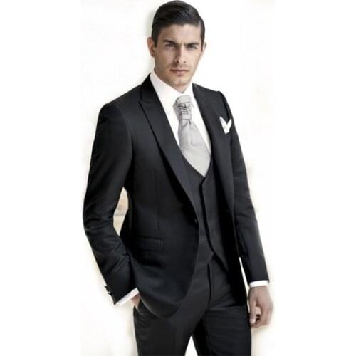 Handsome Groomsmen Peak Lapel Groom Tuxedos Wedding Dress Men Suits Blazer Prom Dinner (Jacket+Pants+Tie+Vest) A668