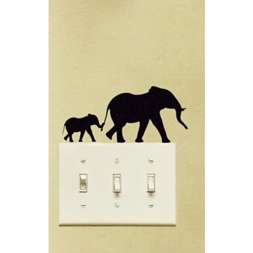 KUCADA Black Creative DIY Elephant mother and child Switch Wall Stickers Home Decoration Wallpaper JG1918