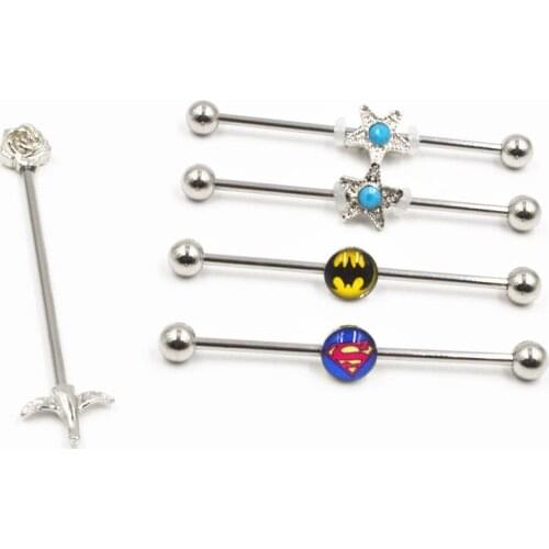 Lot50pcs 14g Surgical Steel Industrial Ear Scaffold Barbells Logo Ear Upper Rings Body Jewelry Ear Piercing Earring