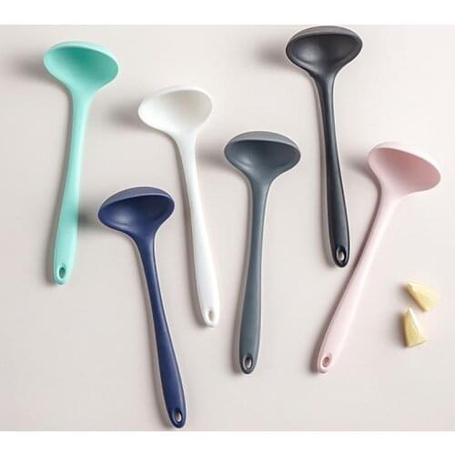 Kapmore 1pc Cooking Spoon Silicone Non-Slip Solid Color Kitchen Ladle Soup Scoop Kitchen Utensil Cooking Tools Accessories