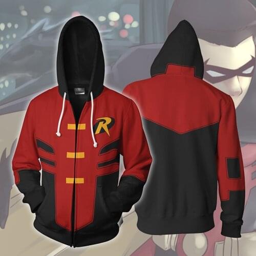 Japan Anime Sweatshirts Red Robin Cosplay Costume Autumn men and women Jacket Hooded anime 3D Printing zipper