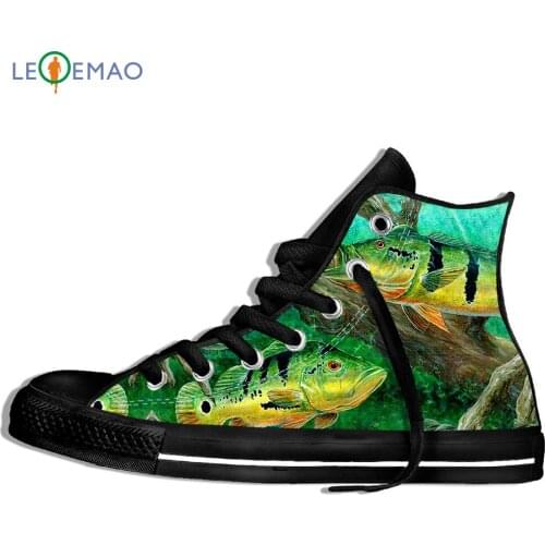 Walking Canvas Boots Shoes Breathable Style Digital Fish Men Plimsolls Fishing Wearable Comfort Sport Shoes Classic Sneakers