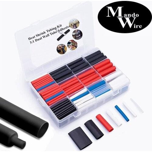 Mandowire 275 PCS Heat Shrink Tubing Kit-3:1 Dual Wall Tube Adhesive Lined Marine Shrink Tubing Black, Red, White, Clear, Blue