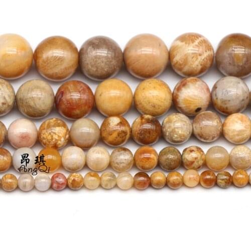 AngQi Natural Chrysanthemum Stone Coral Fossils Round Loose Beads 4/6/8/10/12MM For Jewelry Making Charm Bracelet Necklace 15