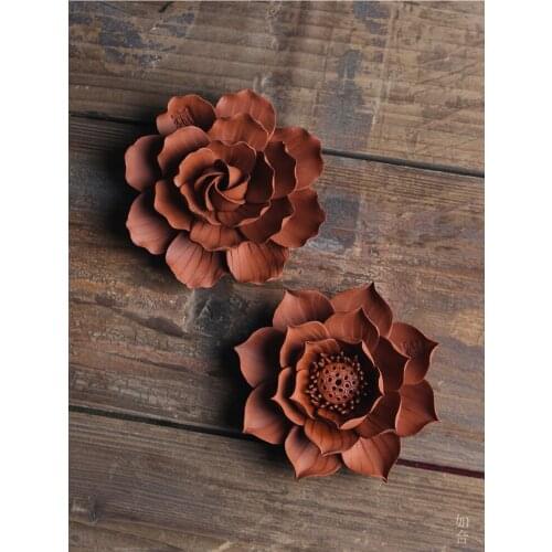 Intangible cultural heritage pure handmade vermilion flower incense holder incense burner ceramic flower ornaments