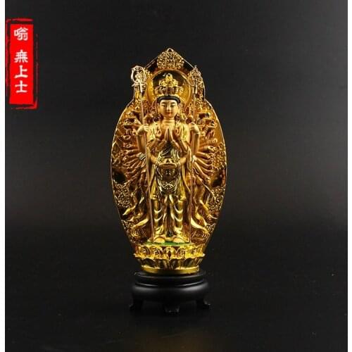 Wholesale Buddha supplies HOME Family protective-Talisman Bless Thousand-hand Bodhisattva gilding statue Decoration