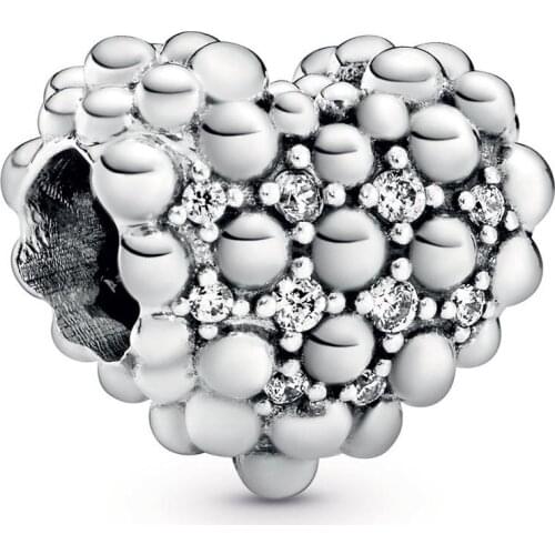 Original Beaded Sparkling Love Heart With Crystal Beads Fit 925 Sterling Silver Bead Charm Bracelet Bangle DIY Jewelry