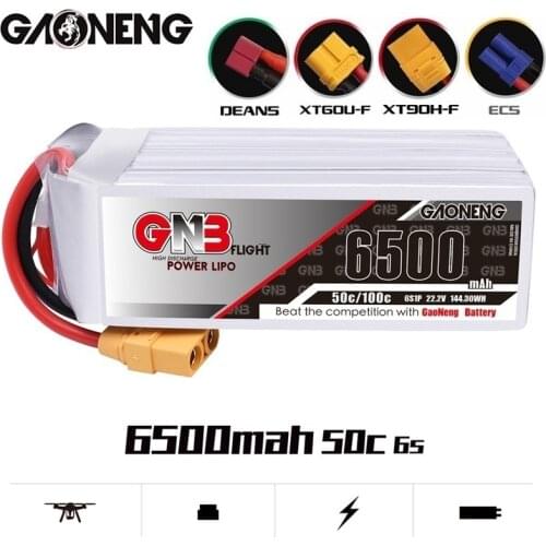 Original Gaoneng GNB 6500mAh 6S 22.2V 50C/100C Lipo Battery With EC5 XT60 XT90 Plug for RC Helicopter Airplane RC Car Boat Parts