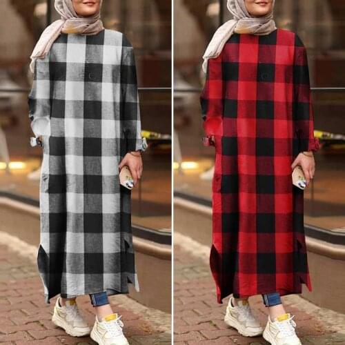 Autumn Womens Muslim Dresses ZANZEA 2021 Retro Printed Dress Casual Long Sleeve Maxi Vestidos Female O Neck Robe Oversized