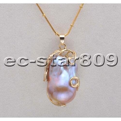P6045 Natural Huge 30x20mm Baroque Lavender keshi Pearl Pendant Women Fine Jewelry