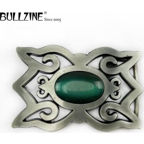 The Bullzine belt buckle with cateye stone with pewter finish FP-03586 suitable for 4cm width snap on belt