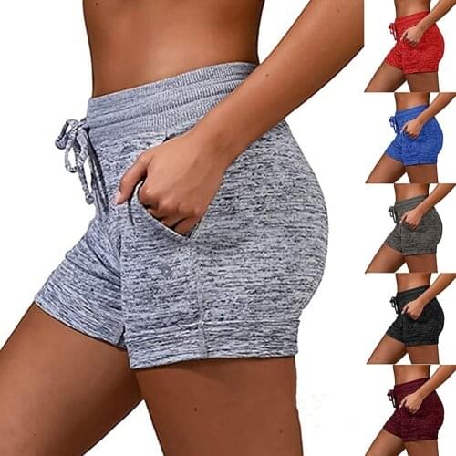 Sexy Yoga Shorts Women High Waist Solid Color Drawstring Fitness Gym Running Casual Sports Shorts Leggings