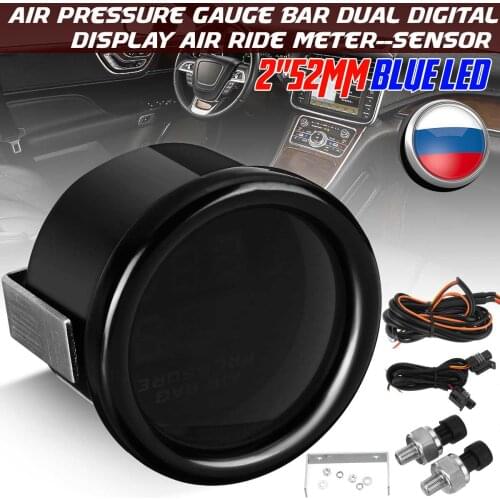 Universal Air Suspension Pressure Gauge 0-20Bar 2'' 52mm Dual Digital Display Air Ride Meter Blue LED with 1/8NPT Sensor