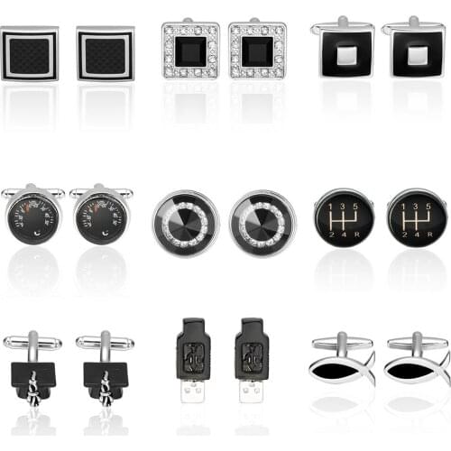 MeMolissa Hot sale Luxury Fashion Black Cufflink 18 style for mens Brand cuff buttons Crystal cufflinks High Quality Jewelry