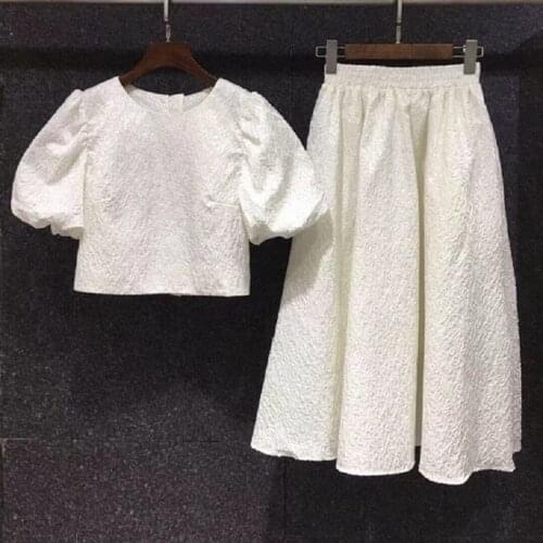 Top Quality Womens Set 2021 Autumn Skirt Suits Ladies Vintage Jacquard Patterns Tops+Elastic Waist Long Maxi Gown Skirt Set