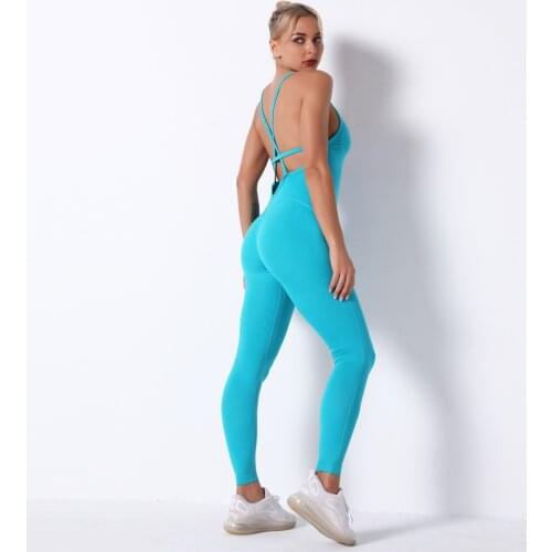 Women Sport Jumpsuit High Waist Sexy Bodysuit Halter Top Backless Skinny Bandage Playsuit Fitness Gym Overalls Clothes 2096