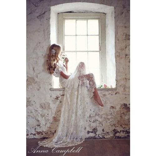 2018 Vintage Lace Bridal Gown Cheap Capped Sleeves Sweetheart Appliques Sweep Train Beach Vestido de Novia bridesmaid dresses