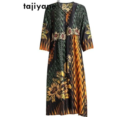 Tajiyane Dresses for Women 100% Real Silk Summer Dress Womens Clothing Woman Genuine Silk Long Dress Vacation Ropa Mujer TN2543