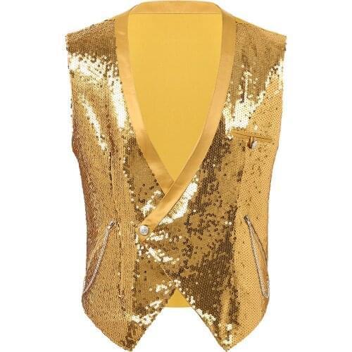 New Mens Sequins Vest Fashion Gothic Steampunk Shiny Deep V-Neck Sleeveless Button Down Vest Victorian Renaissance Waistcoat