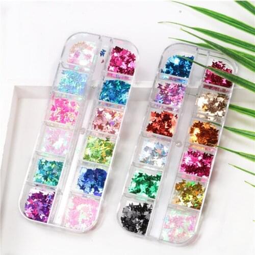 1 box of Holographic Nail Stickers Butterfly Stars Sequins Glitter nail stickers Can be used for beauty Decoration Manicure