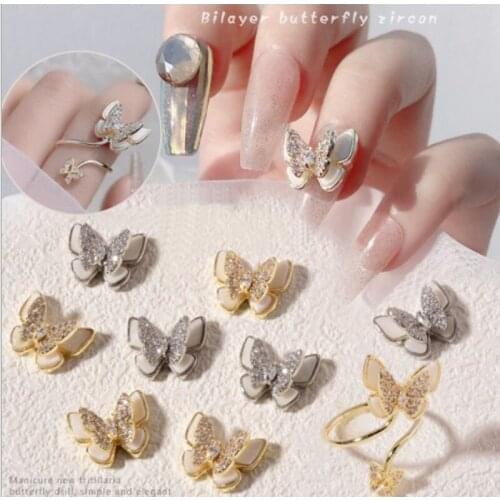 1pcs Zircon Nail Art Butterfly Ring Luxury Decorations Flower Pendant Rhinestone Jewelry Ornaments Manicure Accessories