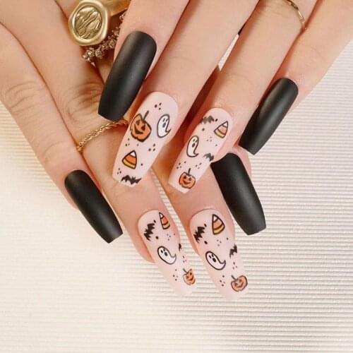 24pcs Fake Nails Halloween Long Style Full Cover False Nails DIY Glue Press On Nails Nail Supplies For Ballerina False Nail Tip