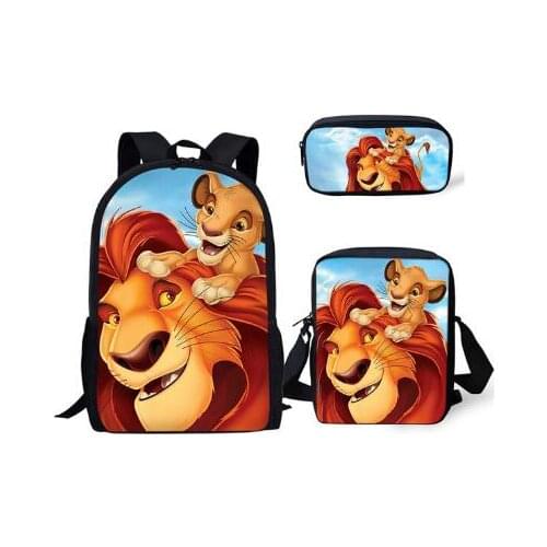 Disney Cartoon Childrens School Backpack The Lion King Pattern School Book Bags Cartoon Little Animal 3Pcs Set Students Bags