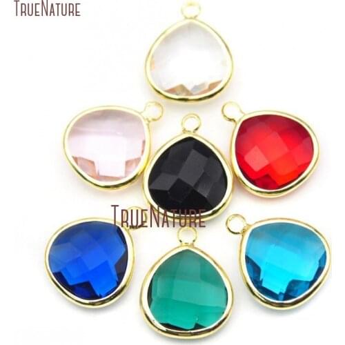 35pcs Mix Colors Gold Bezel Charm Single Bail Charm Pendant Tear Drop Crystal Charm 16x13mm PM19299