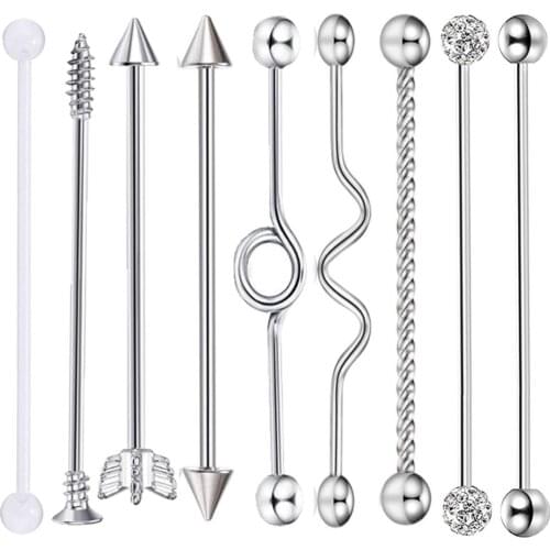 9pcs Screw Piercing Small Barbell Earring Industrial Ear Studs for Woman Man