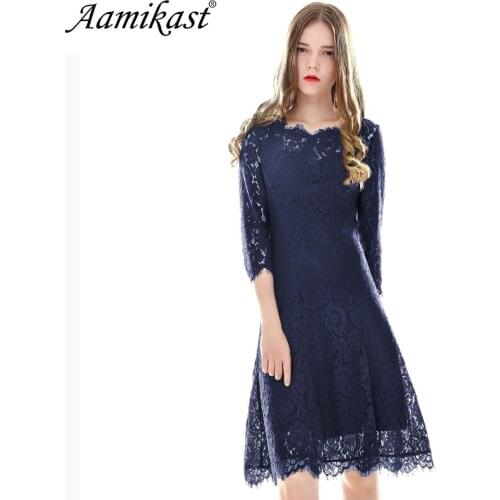 Aamikas Autumn Womens Elegant Sexy Lace See Through Tunic Casual Club Bridesmaid Mother of Bride Dress Skater A-Line Party Dress