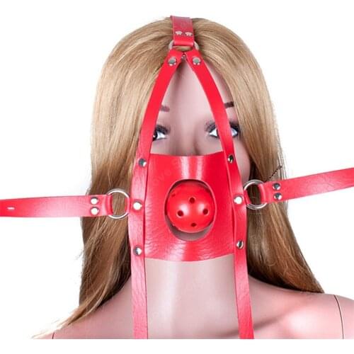 PU Leather Head Harness Hollow Breathable Mouth Ball Gag Adult Game Slave Bdsm Fetish Bondage Restraints Sex Toys for Couples