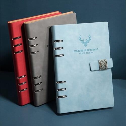 200 Pages A5 Loose-leaf Notebook Business Meeting Record Book Office Leather Binder Book Detachable
