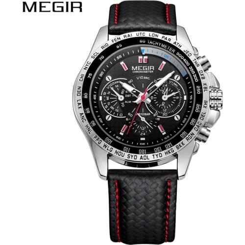 New MEGIR Sports Mens Watches Top Brand Luxury Quartz Men Watch Fashion Casual Leather Strap Clock Men Big Dial Erkek Saat 2020