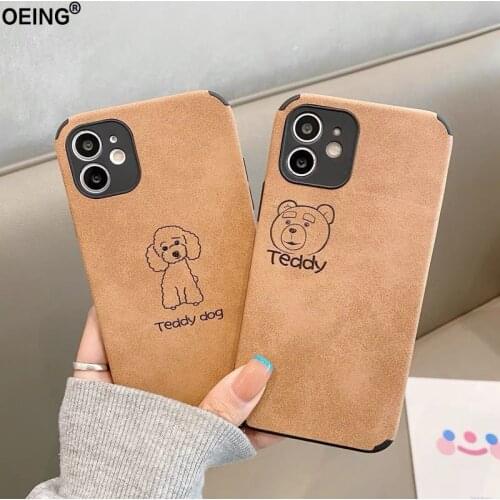 Simple Dog Bear Brown Phone Case For iPhone 11 12 Pro Max 7 8 X XS Max XR SE2 Cute Couple Shockproof Mobile Phone Bag Case Cover