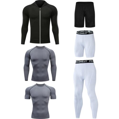 SheDao 6 Pcs/Set Mens Compression GYM Tights Sports Sportswear Suits Training Clothes Suits Workout Jogging Clothing Tracksuit