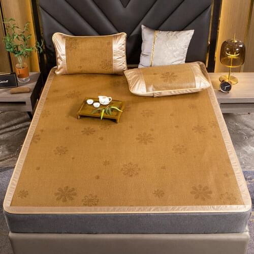 Rattan Mat 3 PCS Bedding Set Summer Cool Viscose Fiber Sheet Jacquard Mattress Cover Protection Fitted Breathable Flod Bedspread