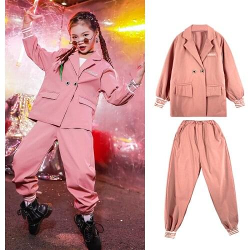 Pink Girls Hip Hop Costumes Handsome Suit Kids Jazz Performance Clothing Street Dance Outfit Children Modern Stage Wear