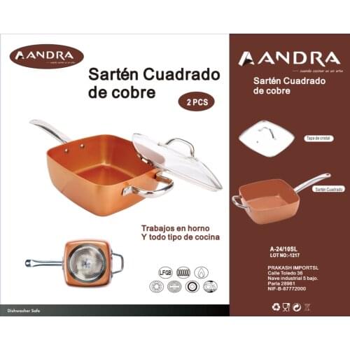 Square copper frying pan ANDRA 2 PCs Large ANTI stick stainless