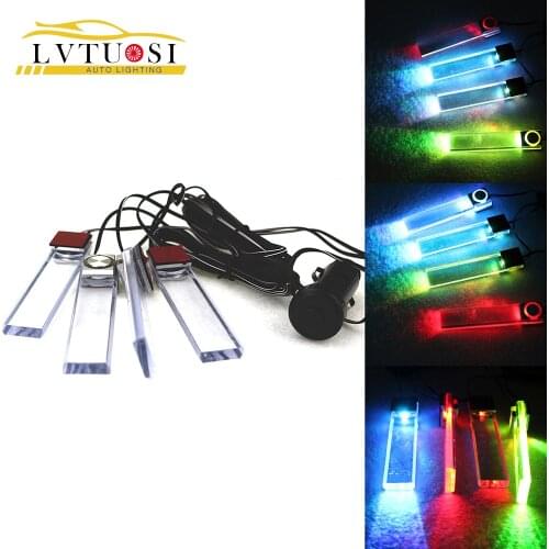 LVTUSI 4 In 1 12V Car Auto Interior LED Automobile Interior Lights Atmosphere Lights Decoration Lamp Blue led lights 12V AJ