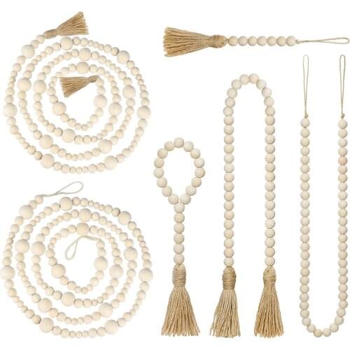 Macrame Handmade boho Farmhouse Jute Rustic Tassel DIY Wood Bead Decoration Garlands Wall Hanging accessories Gift home decor