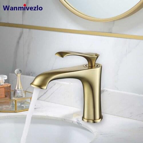 Brushed Gold Basin Faucet Deck Mounted Bathroom Vessel Sink Mixer Crane Single Handle Bathroom Basin Mixer Cold Hot Water Tap
