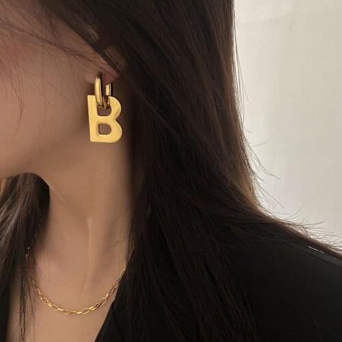 Minimalist Europe Trendy Huggie Earrings Vintage Gold Color Geometric Ellipse Letter B Earrings Party Accessories Jewelry Gift