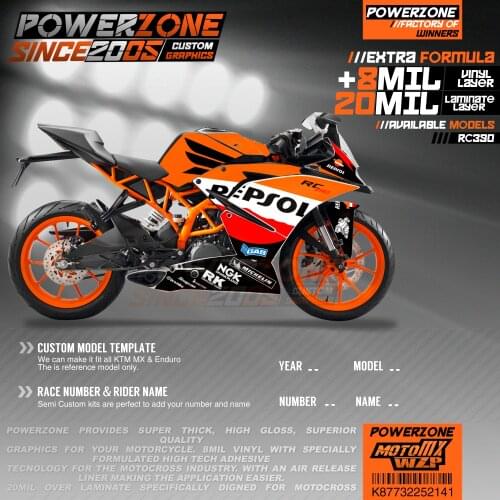 PowerZone Custom Team Graphics Backgrounds Decals 3M Stickers Kit For KTM RC390 2014-2016 2017-2019 141