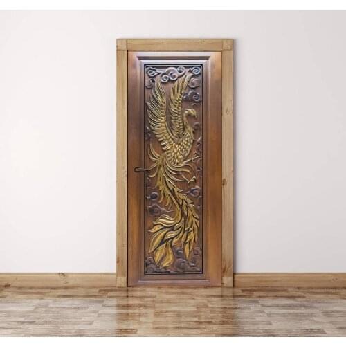 Sticker On The Door Self Adhesive Wallpaper Diy Phoenix Carve Print Picture Wall Art Home Decor Mural Wardrobe Renovation Decal