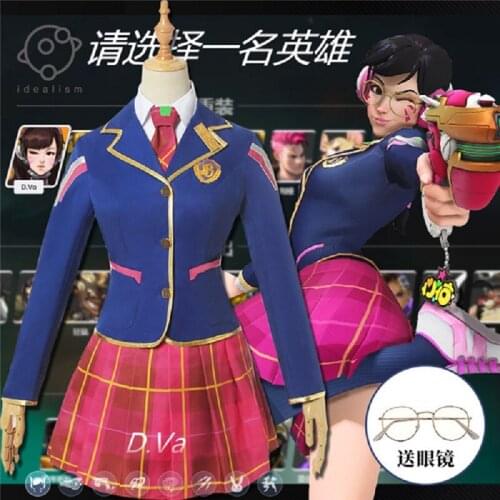 2020 new OW DVA School Student uniform Campus Style girls cosplay costume Free glasses